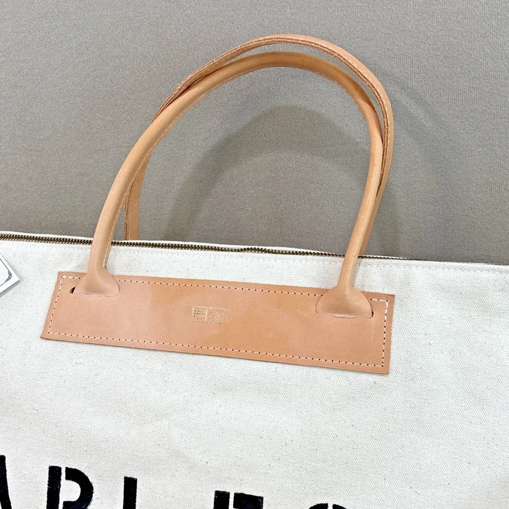 Hunker Goods Charleston Canvas White Leather Handle Large Duffel Bag NWT